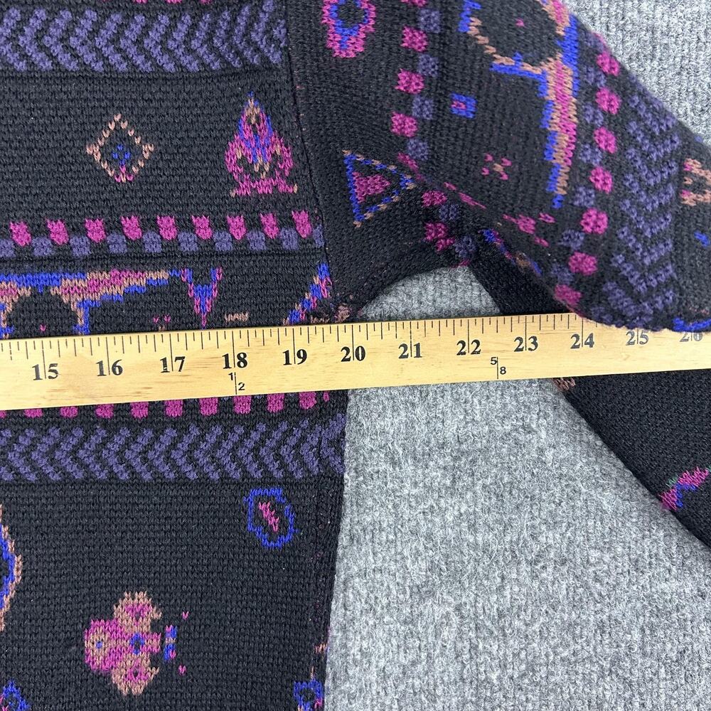 Vintage Bogner Sweater Mens Small Black Fair Isle Knit Crewneck Hong Kong 80s - Picture 8 of 9